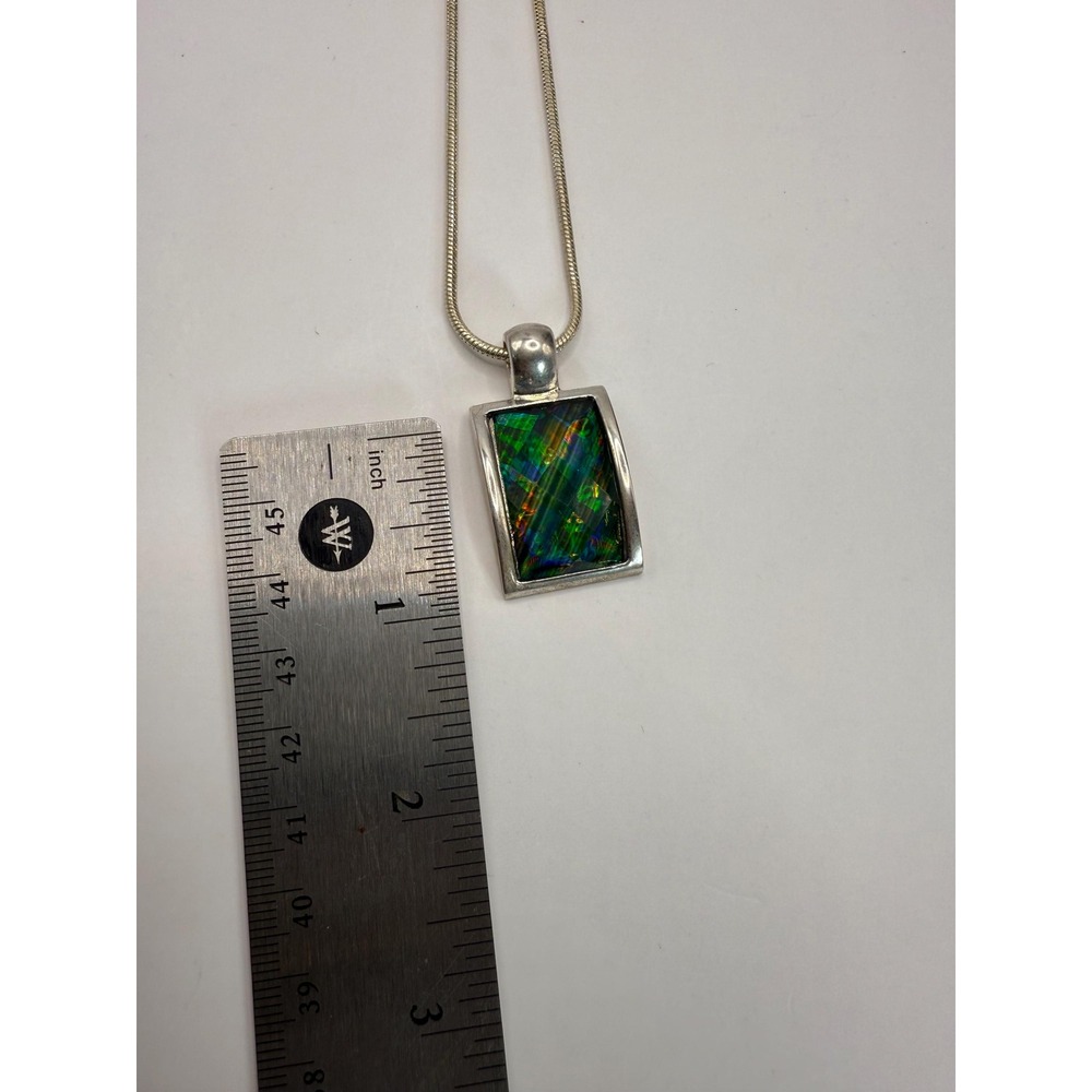 Kenneth Cole Silver Tone Rectangular Iridescent Pendant Necklace - Picture 4 of 6
